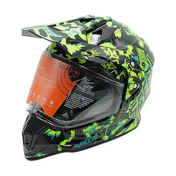 Шолом, закритий крос/ендуро М 57-58 АТV Forsage Rider 034 чорно-салатовий глянцевий з відкидними окулярами 136-331 фото