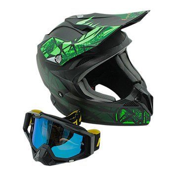 Шолом, закритий крос/ендуро М 57-58 АТV Forsage Rider 027 чорно-салатовий матовий з дашком + окуляри 136-281 фото