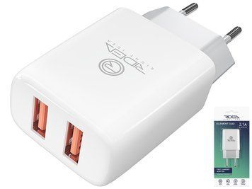 Мережевий зарядний пристрій Ridea RW-21011 Element Duo 2USB 2.1 A (Бiлий) 6902013730643 фото