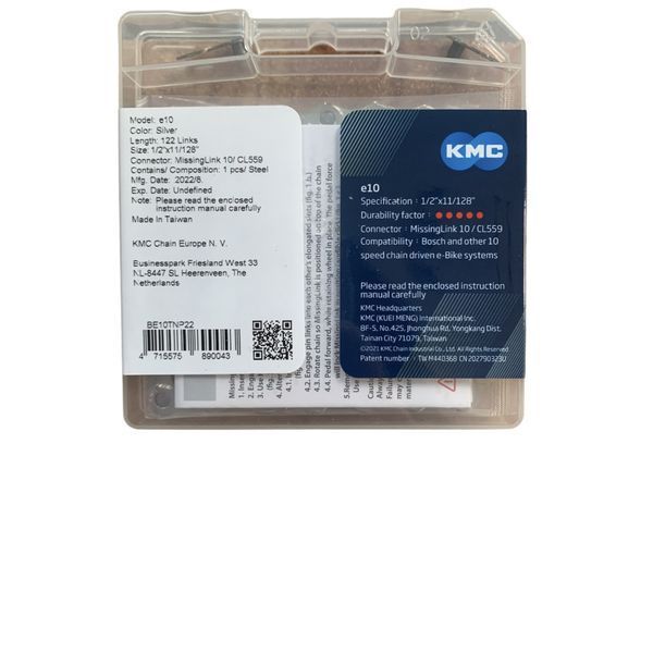 Ланцюг KMC e10 Silver 122 ланок з замком NEW Box BE10TNP22 фото