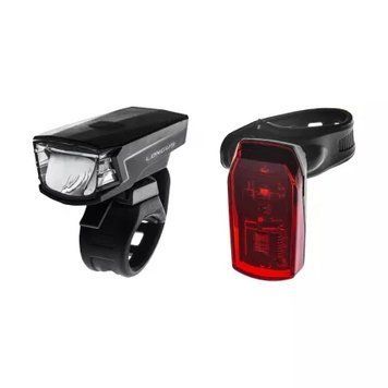 Комплект світла Longus SINGLE переднє+заднє 1+1LED, 2ф-ції/2ф-ції, USB/батарейка, чорний 398590 фото