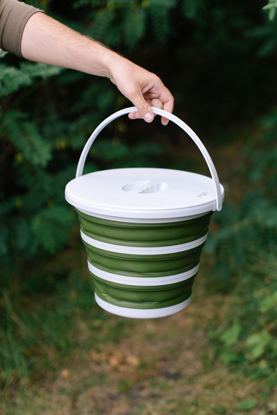 Відро Tribe Water Bucket Lid 10 л силіконове з кришкою T-FJ-0050, olive T-FJ-0050-olive фото