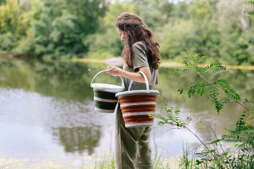 Відро Tribe Water Bucket Lid 10 л силіконове з кришкою T-FJ-0050, terracota T-FJ-0050-terracota фото