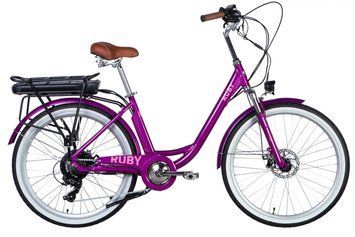 Велосипед з електроприводом 26" AL Dorozhnik eRUBY DD FR рама-17" 36B 12.5А*г 500Вт пурпурний YS 7809 2025 ELB-D-26-260 фото