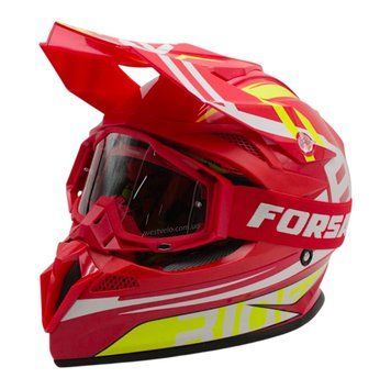 Шолом, закритий крос/ендуро М 57-58 АТV Forsage Rider 033 червоний глянець з дашком + окуляри 136-293 фото