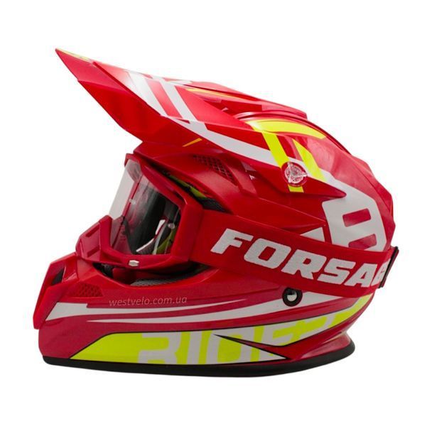 Шолом, закритий крос/ендуро М 57-58 АТV Forsage Rider 033 червоний глянець з дашком + окуляри 136-293 фото