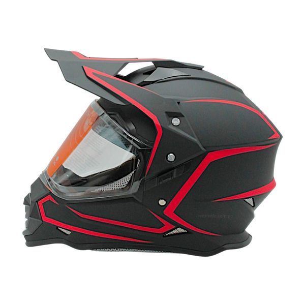 Шолом, закритий крос/ендуро XL 60-61 АТV Forsage Rider 035 чорно-червоний матовий з дашком вмонтовані окуляри 136-017 фото