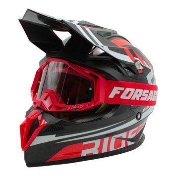 Шолом, закритий крос/ендуро М 57-58 АТV Forsage Rider 032 чорно-червоний глянцевий з дашком + окуляри 136-291 фото