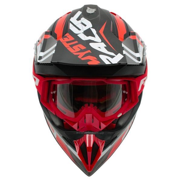 Шолом, закритий крос/ендуро М 57-58 АТV Forsage Rider 032 чорно-червоний глянцевий з дашком + окуляри 136-291 фото