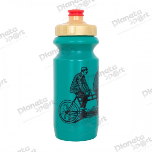 Фляга 0,6 Green Cycle DUDES on bike с большим соском, red nipple/ golden cap/ green bottle