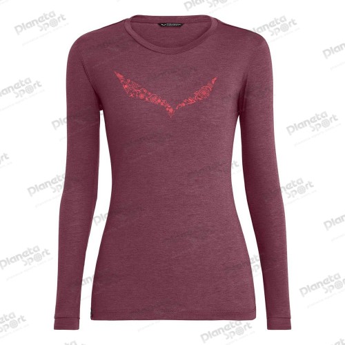 Футболка Salewa SOLIDLOGO DRY W L/S TEE 27341 6368 женская, размер 40/34, красная