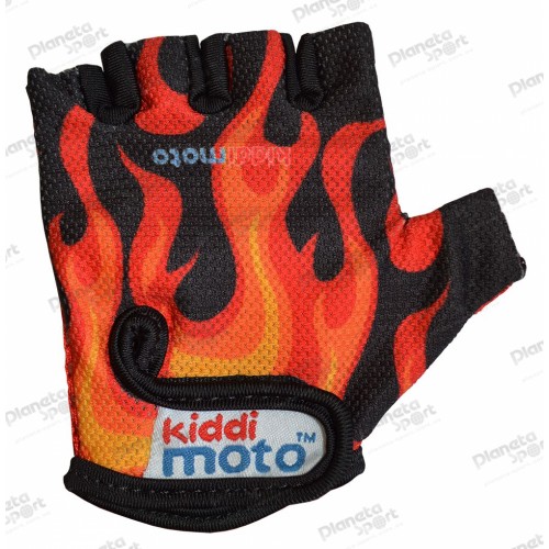 Перчатки детские Kiddimoto чёрные с языками пламени, размер М на возраст 4-7 лет