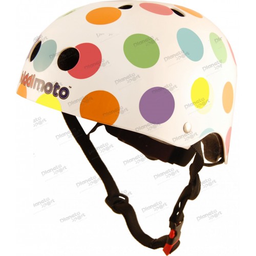 Шлем детский Kiddimoto белый в цветной горошек, размер S 48-53см