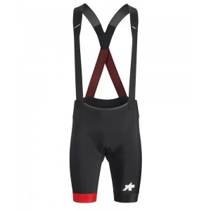 Велотрусы ASSOS Equipe RS Bib, на лямках, мужские, черные с красным, L 